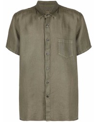 Мужская оливковая льняная рубашка с коротким рукавом от 120% Lino