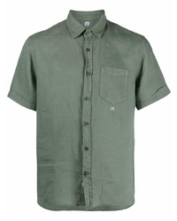 Мужская оливковая льняная рубашка с коротким рукавом от C.P. Company