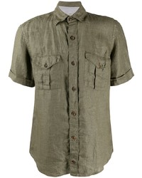 Мужская оливковая льняная рубашка с коротким рукавом от Eleventy