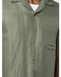 Мужская оливковая льняная рубашка с коротким рукавом от Onia