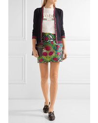 Оливковая мини-юбка с цветочным принтом от Gucci