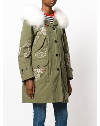 Женская оливковая парка с вышивкой от Ermanno Scervino