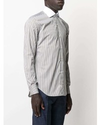 Мужская оливковая рубашка с длинным рукавом в вертикальную полоску от Eleventy