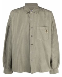 Мужская оливковая рубашка с длинным рукавом в вертикальную полоску от Diesel