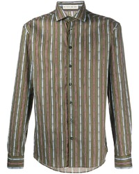 Мужская оливковая рубашка с длинным рукавом в вертикальную полоску от Etro