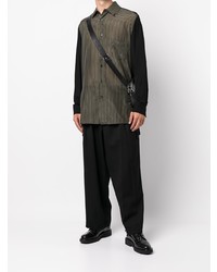 Мужская оливковая рубашка с длинным рукавом в вертикальную полоску от Yohji Yamamoto