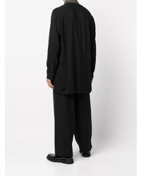 Мужская оливковая рубашка с длинным рукавом в вертикальную полоску от Yohji Yamamoto