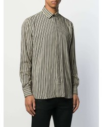 Мужская оливковая рубашка с длинным рукавом в вертикальную полоску от Saint Laurent