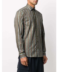 Мужская оливковая рубашка с длинным рукавом в вертикальную полоску от Etro