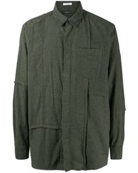 Мужская оливковая рубашка с длинным рукавом в стиле пэчворк от Engineered Garments