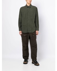 Мужская оливковая рубашка с длинным рукавом в стиле пэчворк от Engineered Garments