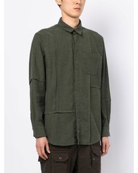 Мужская оливковая рубашка с длинным рукавом в стиле пэчворк от Engineered Garments