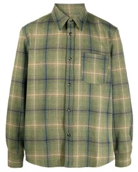Мужская оливковая рубашка с длинным рукавом в шотландскую клетку от A.P.C.