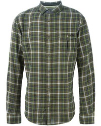 Мужская оливковая рубашка с длинным рукавом в шотландскую клетку от Armani Jeans
