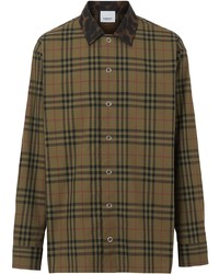 Мужская оливковая рубашка с длинным рукавом в шотландскую клетку от Burberry