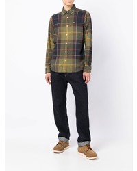 Мужская оливковая рубашка с длинным рукавом в шотландскую клетку от Barbour