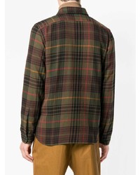 Мужская оливковая рубашка с длинным рукавом в шотландскую клетку от Aspesi