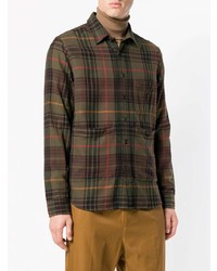 Мужская оливковая рубашка с длинным рукавом в шотландскую клетку от Aspesi