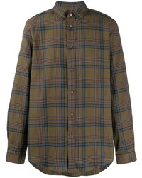 Мужская оливковая рубашка с длинным рукавом в шотландскую клетку от PS Paul Smith