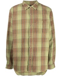Мужская оливковая рубашка с длинным рукавом в шотландскую клетку от Stussy