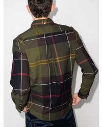 Мужская оливковая рубашка с длинным рукавом в шотландскую клетку от Barbour