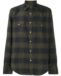 Мужская оливковая рубашка с длинным рукавом в шотландскую клетку от Tom Ford