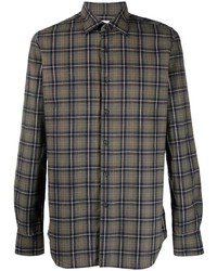Мужская оливковая рубашка с длинным рукавом в шотландскую клетку от Xacus