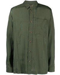Мужская оливковая рубашка с длинным рукавом с вышивкой от Han Kjobenhavn