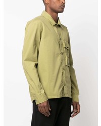 Мужская оливковая рубашка с длинным рукавом с вышивкой от C.P. Company