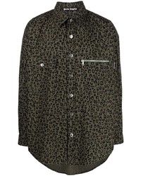 Мужская оливковая рубашка с длинным рукавом с леопардовым принтом от Palm Angels