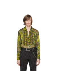Мужская оливковая рубашка с длинным рукавом с принтом от Dries Van Noten
