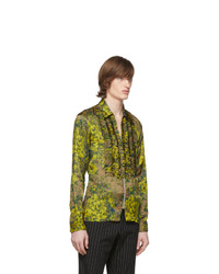 Мужская оливковая рубашка с длинным рукавом с принтом от Dries Van Noten