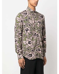 Мужская оливковая рубашка с длинным рукавом с цветочным принтом от Barba