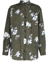 Мужская оливковая рубашка с длинным рукавом с цветочным принтом от N°21