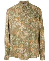 Мужская оливковая рубашка с длинным рукавом с цветочным принтом от À La Garçonne