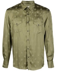 Мужская оливковая рубашка с длинным рукавом со звездами от Laneus