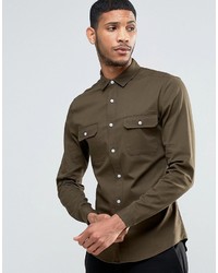 Мужская оливковая рубашка с длинным рукавом от Asos