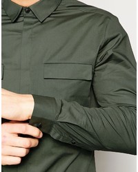 Мужская оливковая рубашка с длинным рукавом от Asos