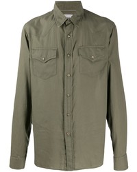 Мужская оливковая рубашка с длинным рукавом от Brunello Cucinelli