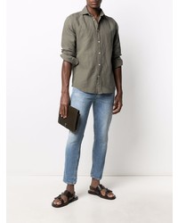 Мужская оливковая рубашка с длинным рукавом от Deperlu