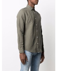 Мужская оливковая рубашка с длинным рукавом от Deperlu