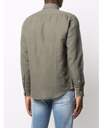Мужская оливковая рубашка с длинным рукавом от Deperlu