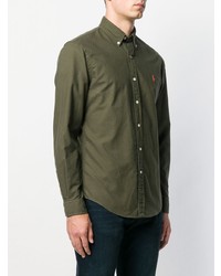 Мужская оливковая рубашка с длинным рукавом от Ralph Lauren