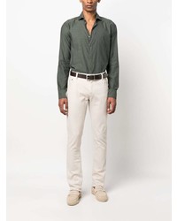 Мужская оливковая рубашка с длинным рукавом от Canali