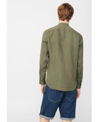 Мужская оливковая рубашка с длинным рукавом от Mango Man