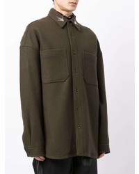 Мужская оливковая рубашка с длинным рукавом от We11done