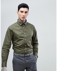 Мужская оливковая рубашка с длинным рукавом от Process Black