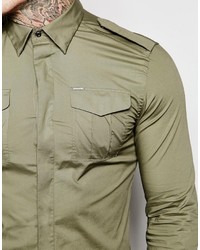 Мужская оливковая рубашка с длинным рукавом от Diesel