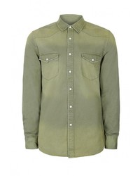 Мужская оливковая рубашка с длинным рукавом от Topman