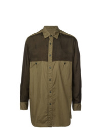 Мужская оливковая рубашка с длинным рукавом от Yohji Yamamoto